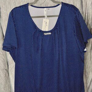 NY Collection, 2X, Blue with white polka dots